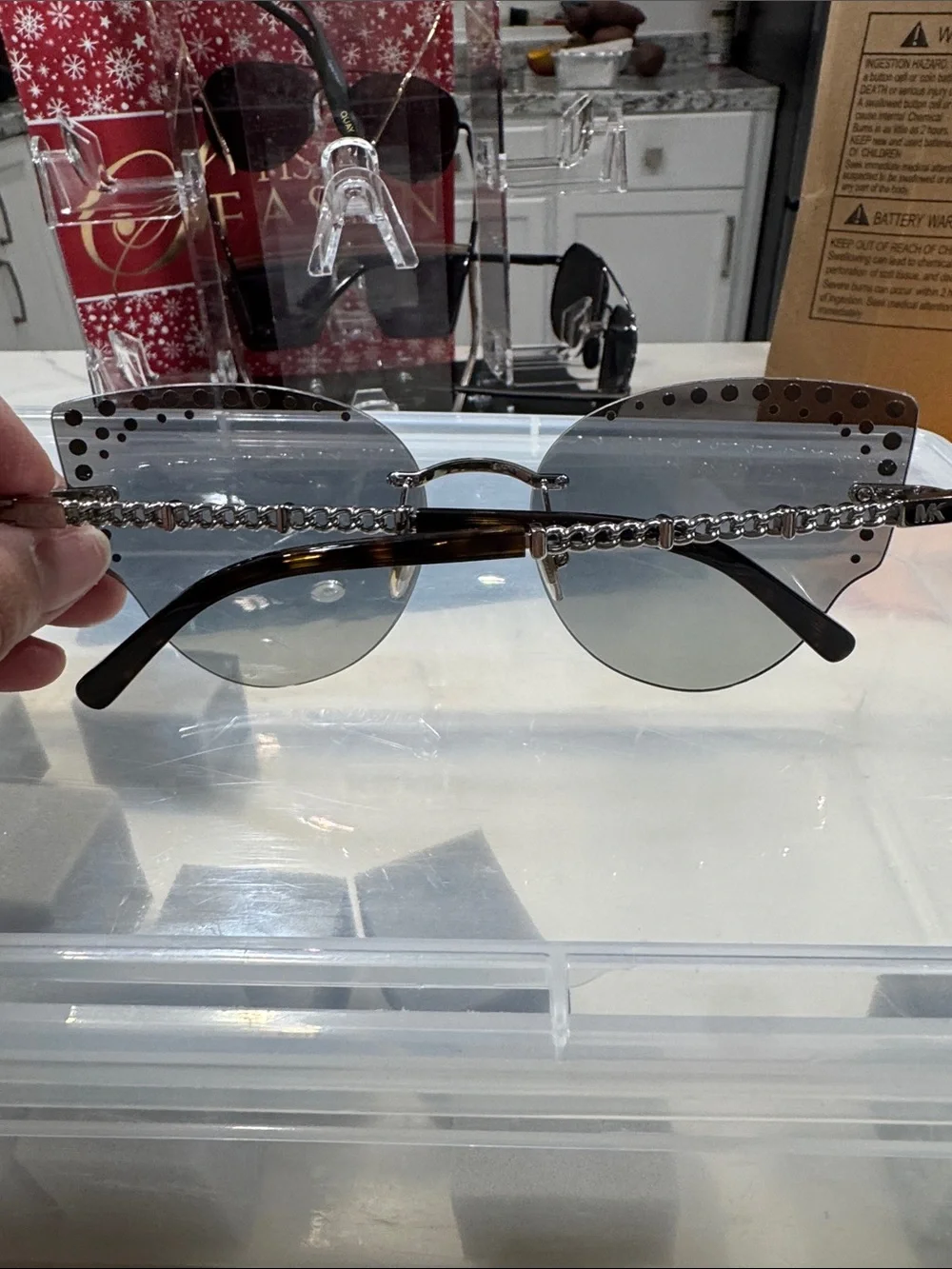 Michael Kors Black Rimless Sunglasses with Rhinestone Accents
